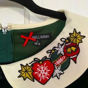 NWOT Hell Bunny green velvet peter collar dress